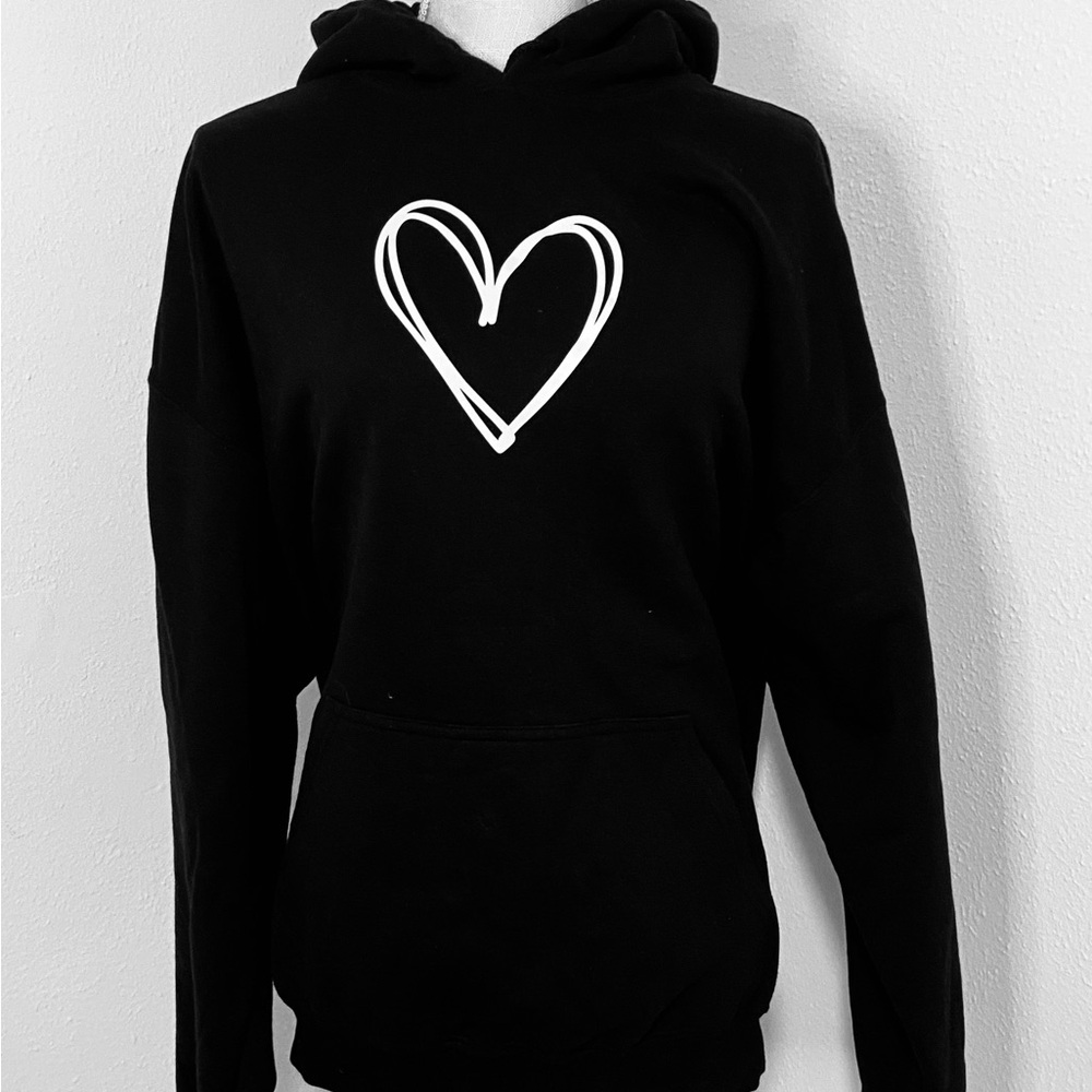 Galdin SZ XL Womans  Black Hoodie W/ Heart Warming  Graphic Front & Back Fleece